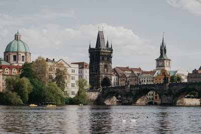 historic buildings along the waterfront in prague czech republic