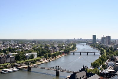 river with serveral bridges running through frankfurt germany