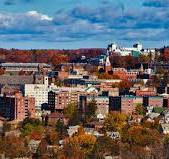 city buildings in downtown ithica new york usa.