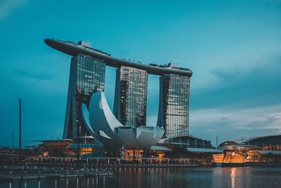 unique structure against skyline in singapore