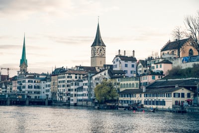 buildings along waterway in zurich switzerland